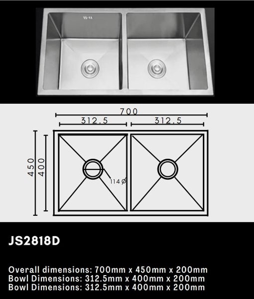 Double Bowl Stainless Steel Sink 700x450mm Carousel 2