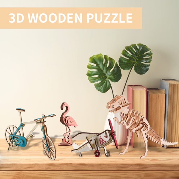 Wooden Puzzle Animal Vehicle Shapes Mini DIY Model Creative Handcraft Carousel 2