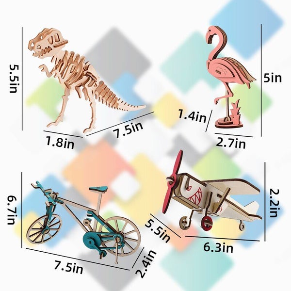 Wooden Puzzle Animal Vehicle Shapes Mini DIY Model Creative Handcraft Carousel 7