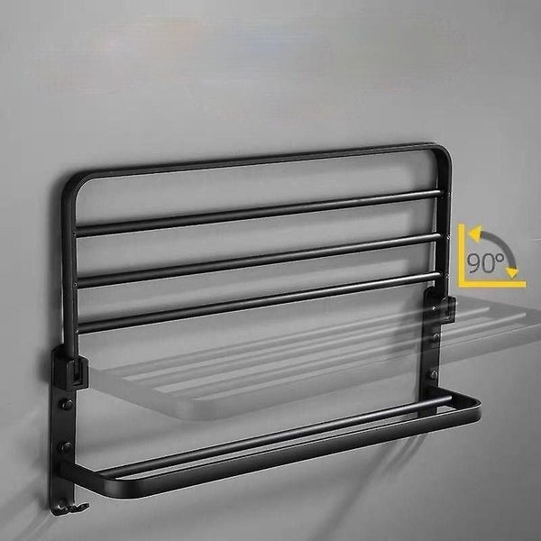 Punch Free Bathroom Towel Rack Adhesive Wall Mounted Black Aluminum Storage Carousel 2