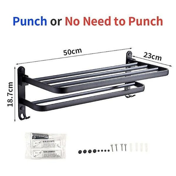 Punch Free Bathroom Towel Rack Adhesive Wall Mounted Black Aluminum Storage Carousel 4