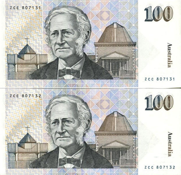 Australia - $100 Consecutive Pair ZCC807131 ZCC807132 Carousel 1
