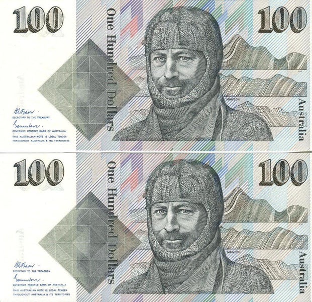 Australia - $100 Consecutive Pair ZCC807131 ZCC807132 Carousel 2