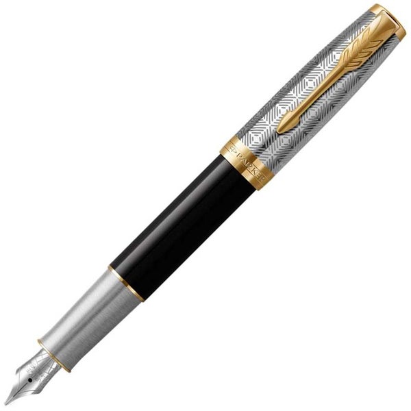 Parker Sonnet Metal & Black Lacquer GT Fountain Pen Med Carousel 1