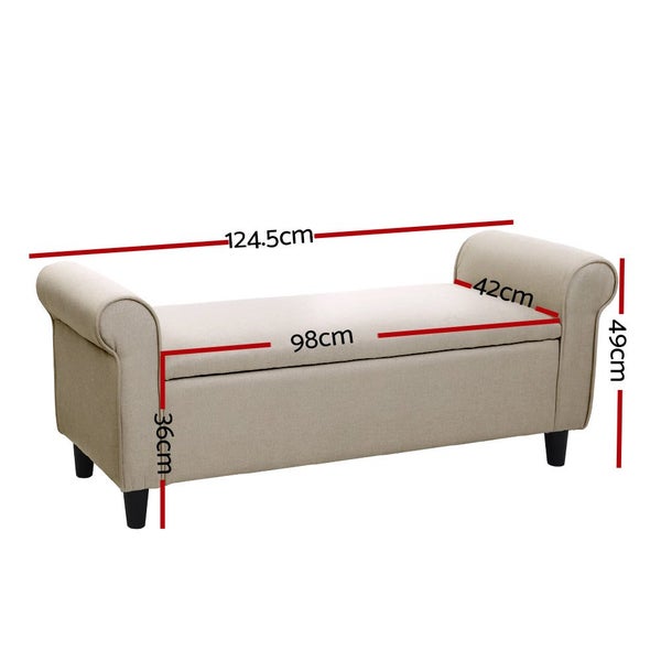 Artiss Storage Blanket Box Linen Fabric Arm Foot Stool Couch Chest Large Blanket Carousel 2