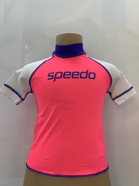 Chlorine Resistant - Pink/White/Purple Speedo Sun Top SPF50 - Size 4 Carousel 1