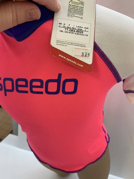Chlorine Resistant - Pink/White/Purple Speedo Sun Top SPF50 - Size 4 Carousel 4