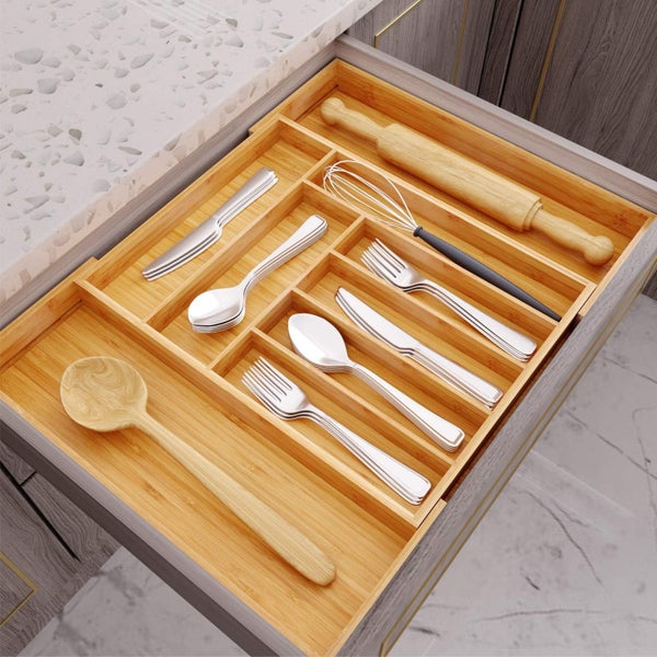 Bamboo Expandable Drawer Organizer for Utensils-9 Compartments Carousel 2
