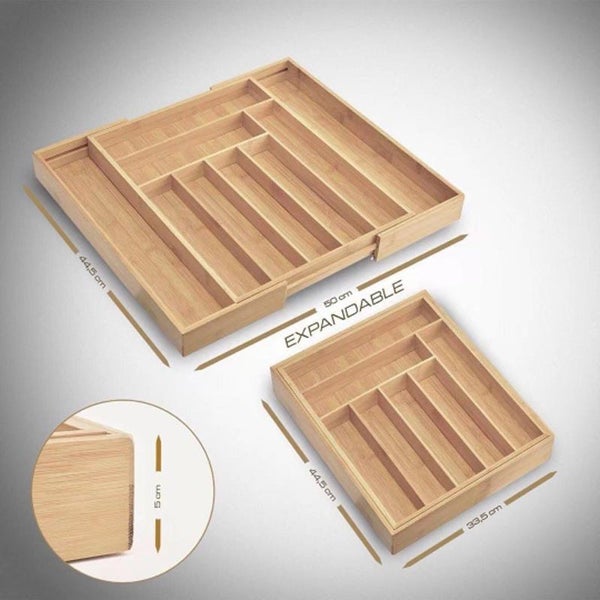 Bamboo Expandable Drawer Organizer for Utensils-9 Compartments Carousel 7