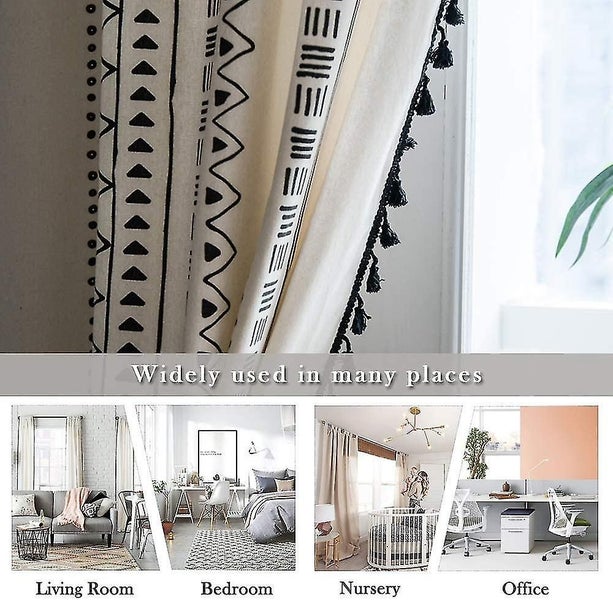 Geometric Semi-blackout Window Curtains, 2 Panels Bohemian Style Cotton Linen Da Carousel 4