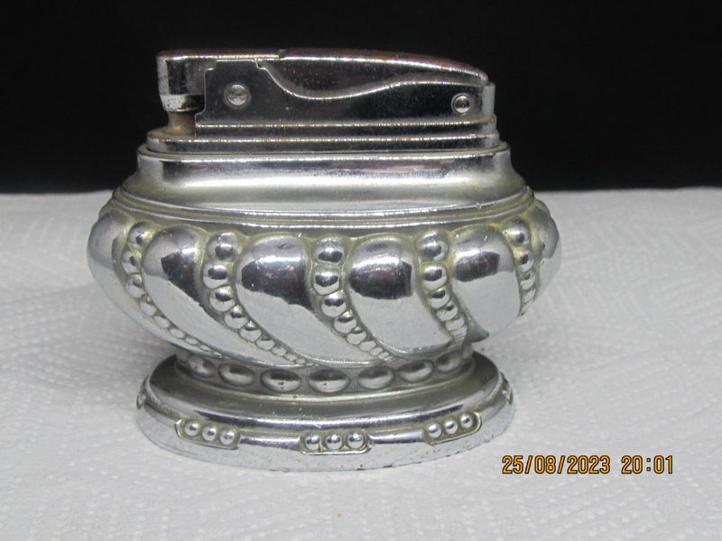 Ronson Style Table Lighter, 1950's, Silver-plate, Fluid-wick Carousel 1