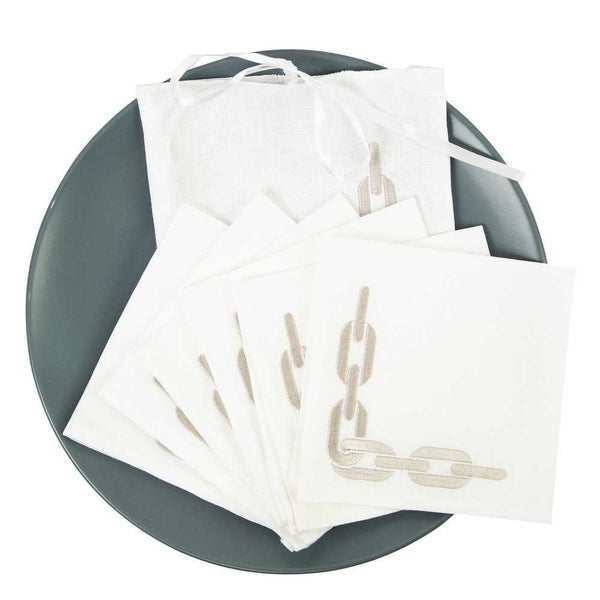 Serenk Silver Chain White Linen Cocktail Nap 25x25cm 6pcs Carousel 1