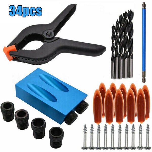 34pcs Pocket Hole Jig Kit Dowel Drill Joinery Screw Kit 3657903 Carousel 2