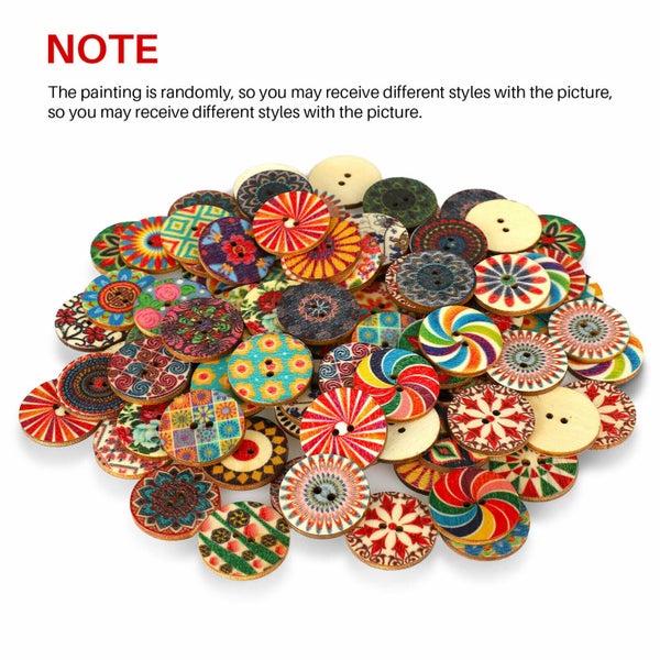 Retro Wood Button 2 Holes Mixed Color Flower Handwork Apparel Sewing 100Pcs Carousel 2