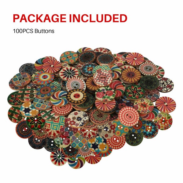 Retro Wood Button 2 Holes Mixed Color Flower Handwork Apparel Sewing 100Pcs Carousel 8