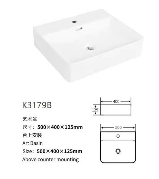 Counter Ceramic Basin 500wx400dx125h Glossy White $120 Carousel 4