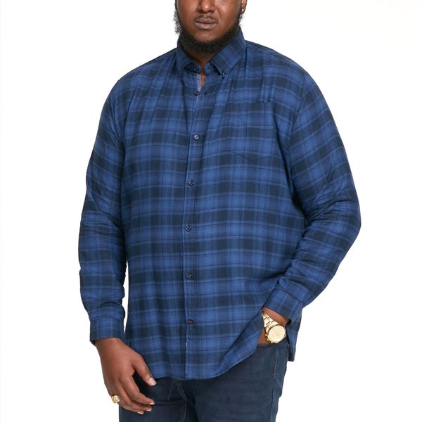 D555 Mens Bruce Big Tall Long Sleeve Flannel Check Denim Shirt - 6XL Carousel 1
