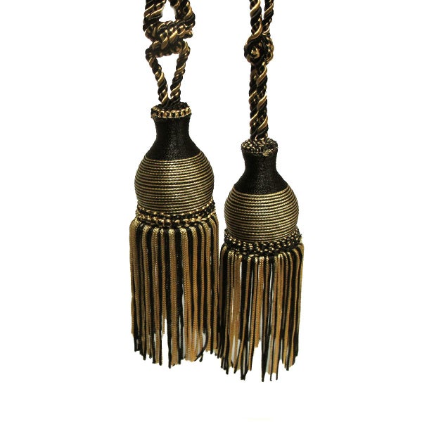 Black Gold Pair of Curtain Tassel Rope Ties 48cm Carousel 1