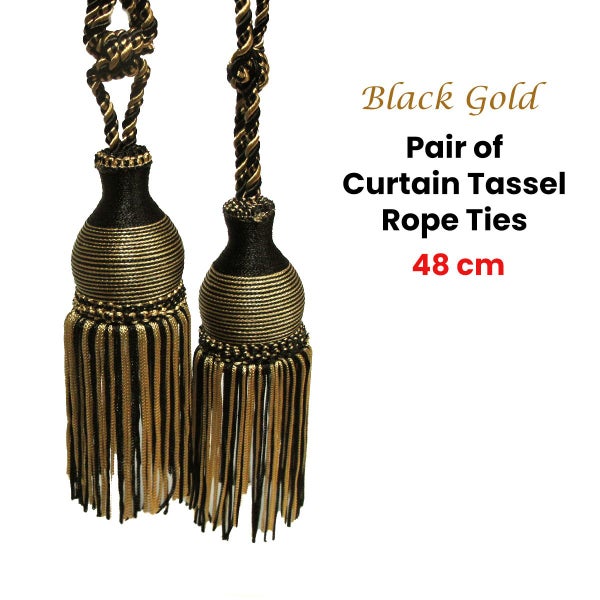 Black Gold Pair of Curtain Tassel Rope Ties 48cm Carousel 2