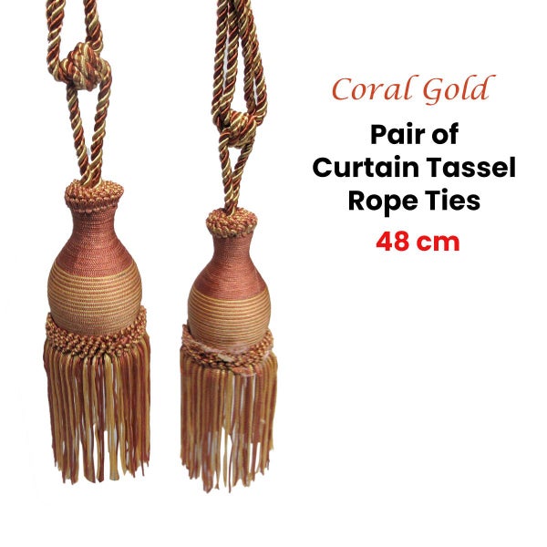 Coral Gold Pair of Curtain Tassel Rope Ties 48cm Carousel 2