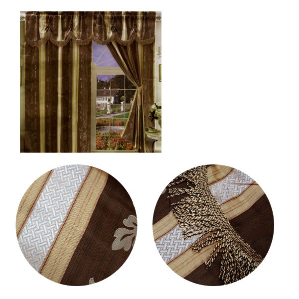 Pair of Elizabeth Brown Jacquard Tassels Unlined Curtains 145 x 210 cm Carousel 1