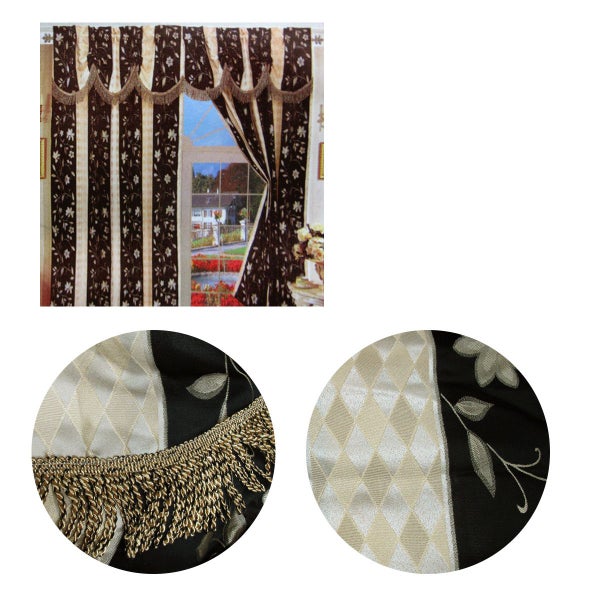 Pair of Caria Black Jacquard Tassels Unlined Curtains 145 x 210 cm Carousel 1