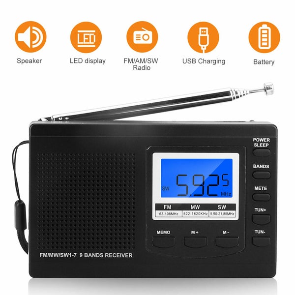 Digital FM/AM/SW Radio LCD Portable Music Player 3.5mm Battery Operated Receiver Carousel 1