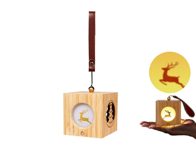 Elk Christmas Projector Night Light Atmosphere Projector Lamp Wood Cube Light Carousel 1