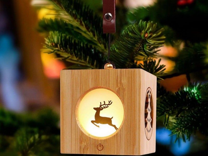 Elk Christmas Projector Night Light Atmosphere Projector Lamp Wood Cube Light Carousel 8