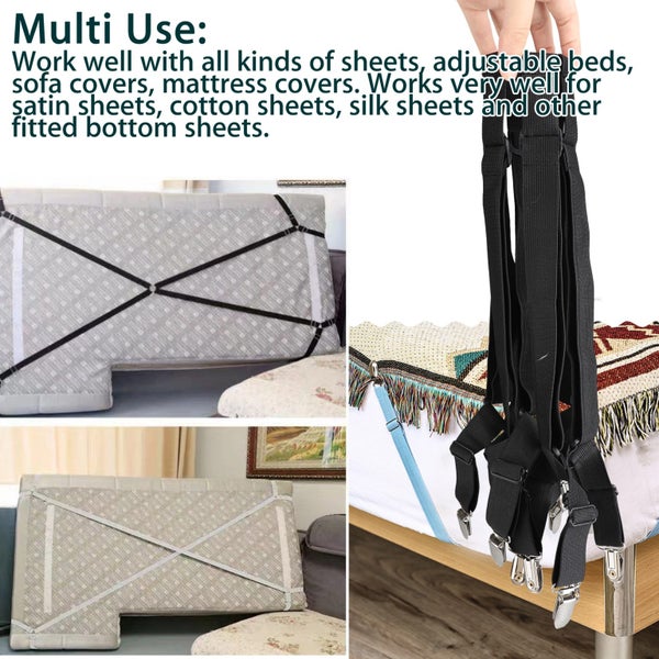 6 Sides Bed Sheet Holder Straps, Adjustable Bed Sheet Clips, Triangle Heavy  Duty Long Crisscross Sheet Straps, Fitted Sheet Clips for Round/Square