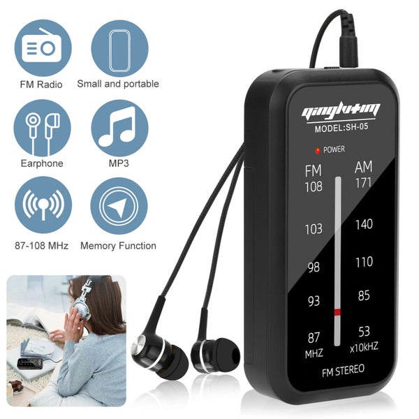 Mini Digital AM FM Radio Handy Receiver Battery Powered Player 3.5mm Audio +Clip Carousel 1