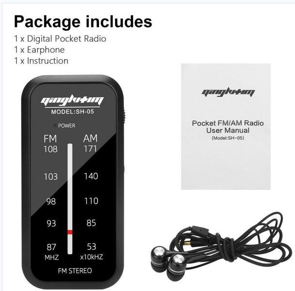 Mini Digital AM FM Radio Handy Receiver Battery Powered Player 3.5mm Audio +Clip Carousel 9