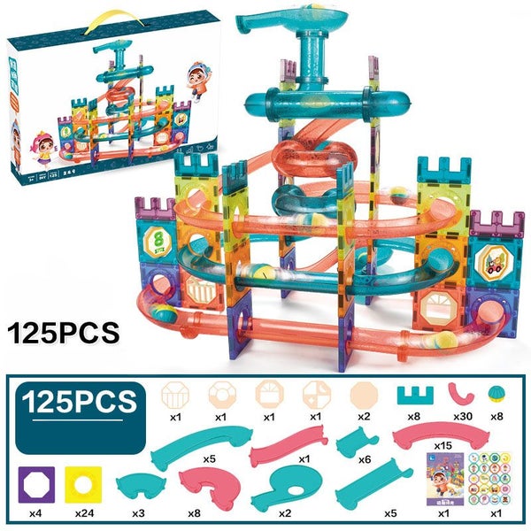 125Pcs Magnetic Tiles Marble Run STEM Building Toys Carousel 1