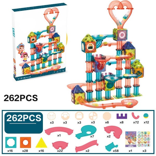 262Pcs Magnetic Tiles Marble Run STEM Building Toys Carousel 1