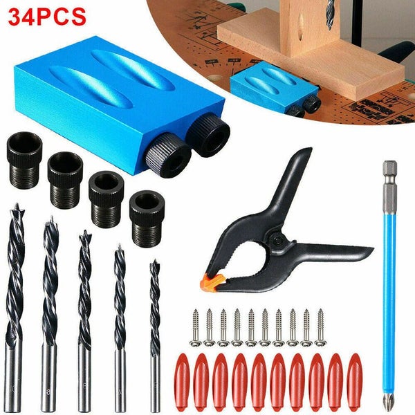 34pcs Pocket Hole Jig Kit Dowel Drill Joinery Screw Kit 3657903 Carousel 1