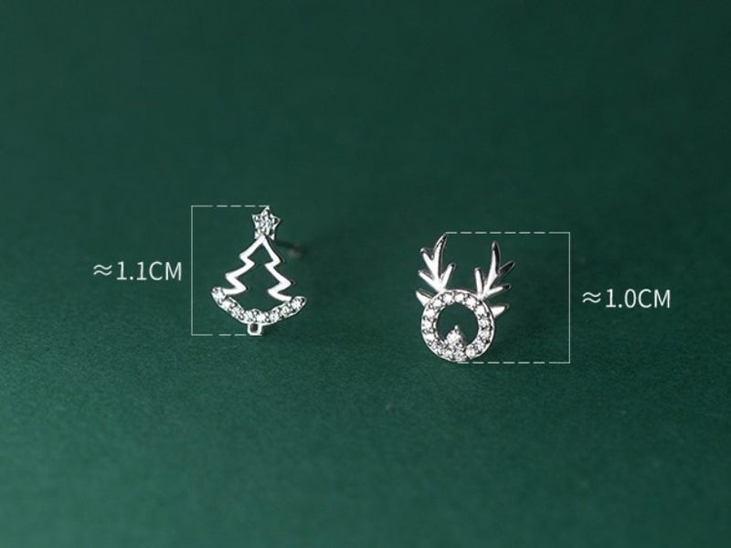 S925 Sterling Silver Christmas Tree Earrings Reindeer Studs Xmas Jewelry Gifts Carousel 3