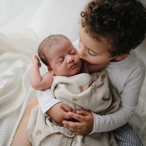 Mushie Muslin Swaddle Blanket Organic Cotton Rainbows Carousel 2