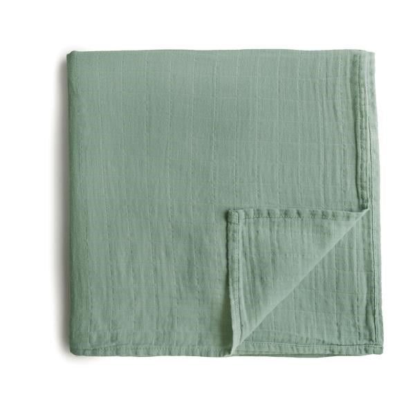 Mushie Muslin Swaddle Blanket Organic Cotton- Roman Green Carousel 1