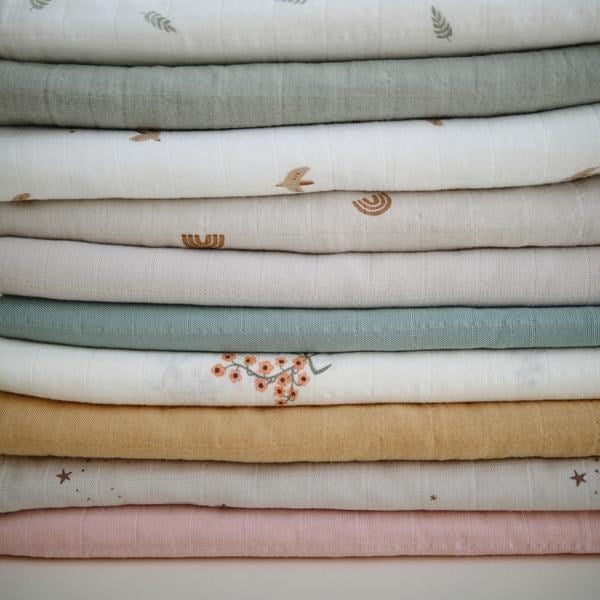 Mushie Muslin Swaddle Blanket Organic Cotton- Roman Green Carousel 3