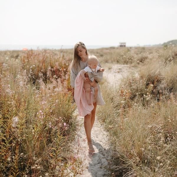 Mushie Muslin Swaddle Blanket Organic Cotton- Rose Vanilla Carousel 2