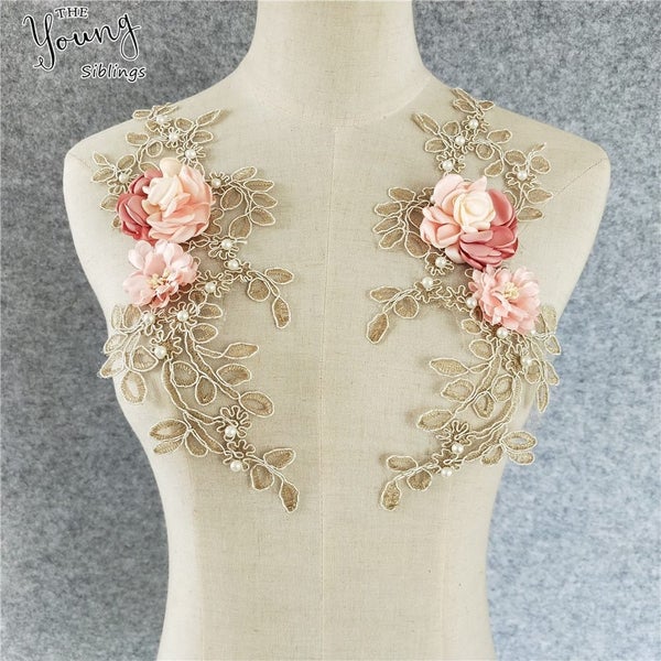 2 pairs lace fabric trimming embroidery DIY neckline collar clothing decoration Carousel 1