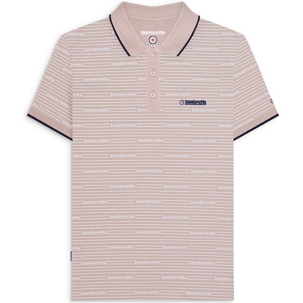 Lambretta Mens Repeat Logo Short Sleeve Cotton Polo Shirt - Silver Lining - S Carousel 1