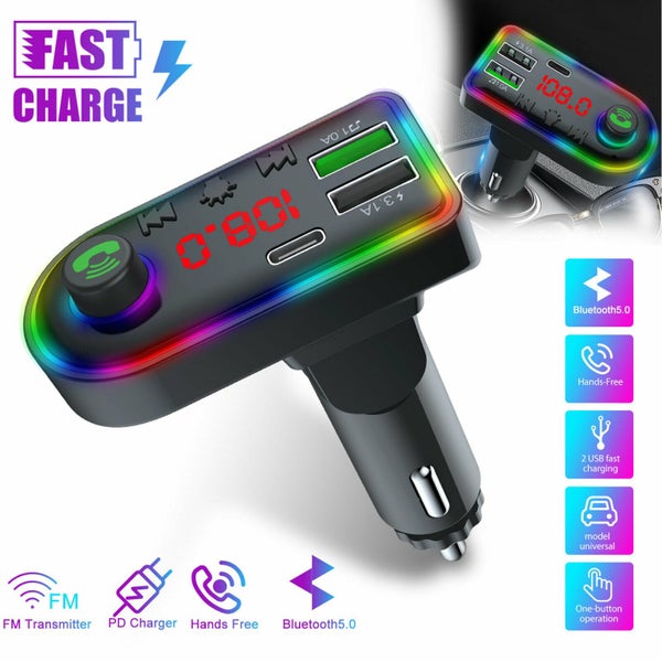Car Wireless Bluetooth 5.0 FM Transmitter 2 USB PD Charger AUX Adapter Carousel 1