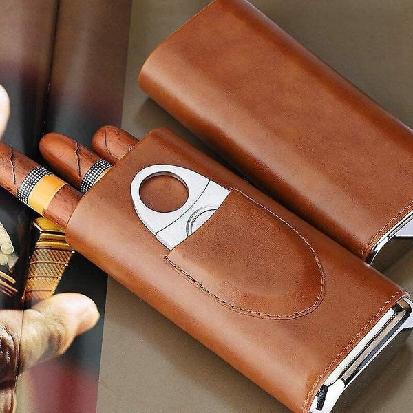 High Quality 3 Finger Humidors Portable Cigar Box Brown Cigar Accessories Carousel 1