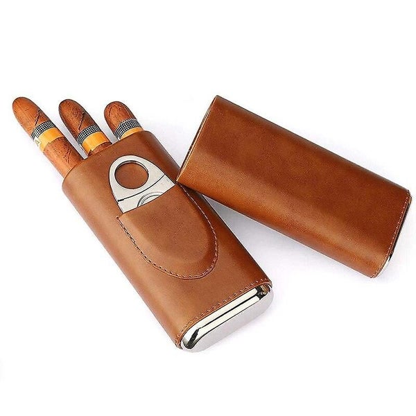 High Quality 3 Finger Humidors Portable Cigar Box Brown Cigar Accessories Carousel 2
