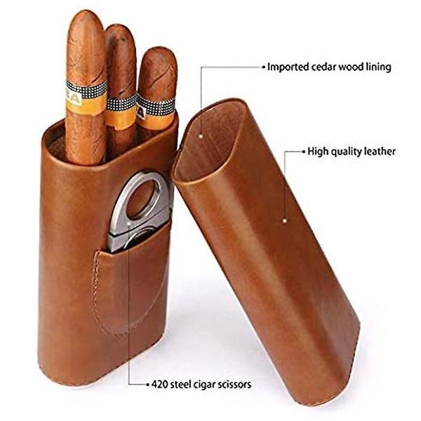 High Quality 3 Finger Humidors Portable Cigar Box Brown Cigar Accessories Carousel 5