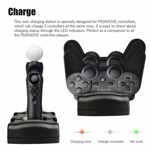 For Playstation 3 PS3/MOVE Dual Controller Charger Charging Dock Station Stand Carousel 2