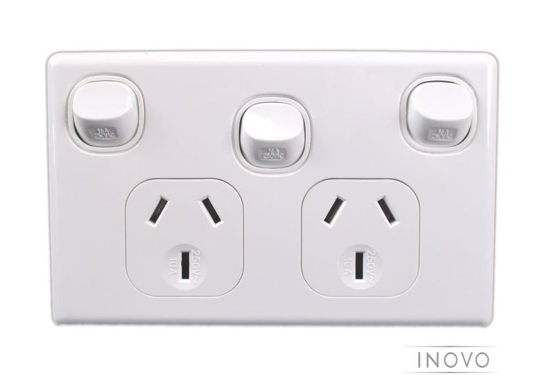 DOUBLE POWER POINT WITH EXTRA 2 WAY SWITCH - INOVO - HORIZONTAL - WHITE Carousel 1