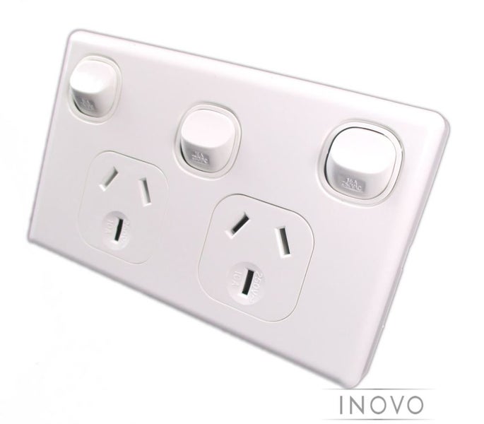 DOUBLE POWER POINT WITH EXTRA 2 WAY SWITCH - INOVO - HORIZONTAL - WHITE Carousel 2