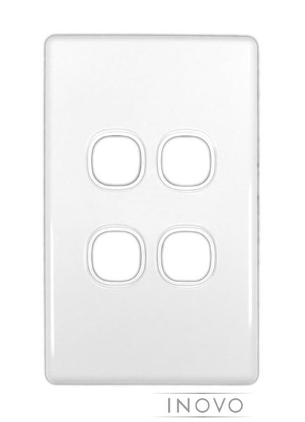 FOUR GANG WALL PLATE - INOVO / CLIPSAL COMPATIBLE FOR VERTICAL / HORIZ USE WHITE Carousel 1